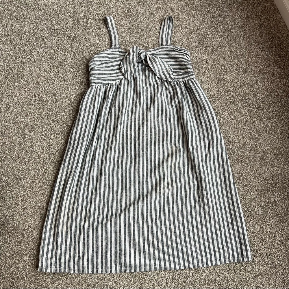 Who What Wear Black and White Striped Linen Blend Midi Dress, size Medium